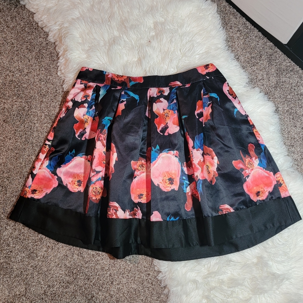 Zeagoo Floral Satin Pleated Miniskirt Plus Size XXL